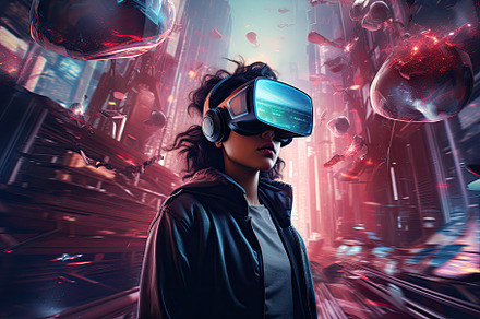 Young woman wearing virtual reality, a Photo by Iftikhar Alam