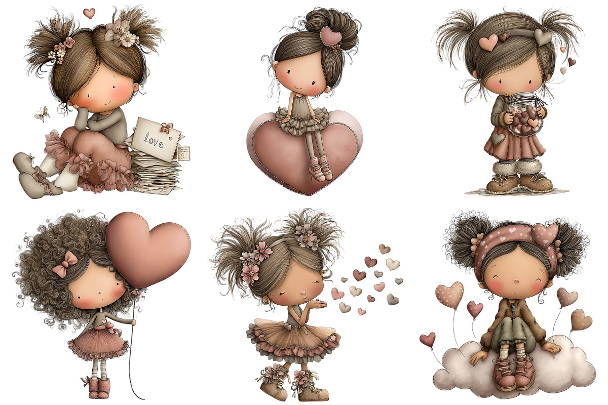 Whimsical Valentine Girl Clipart, an Illustration by Craft Nest (Photo 4 of 9)