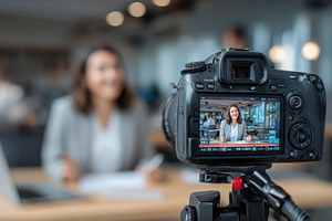 Businesswoman Video Recording Interv, a Photo by Pixeness Studio