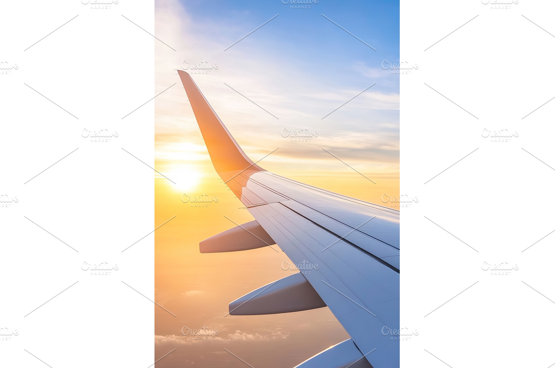 Airplane Wing Gliding During Sunset, a Transportation Photo by Lermont51