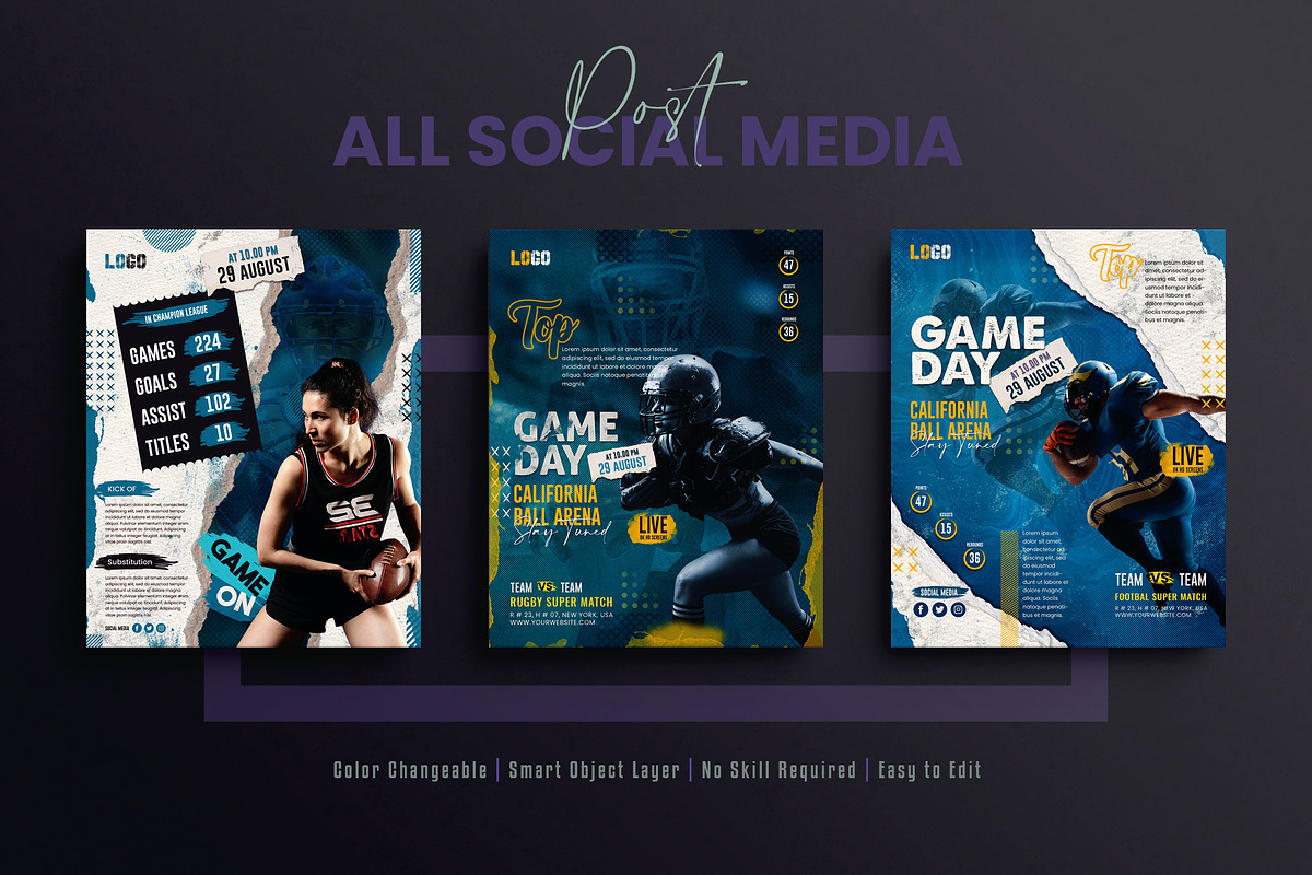 American Football Sport Social Media, a Social Media Template by Creative_View (Photo 6 of 8)