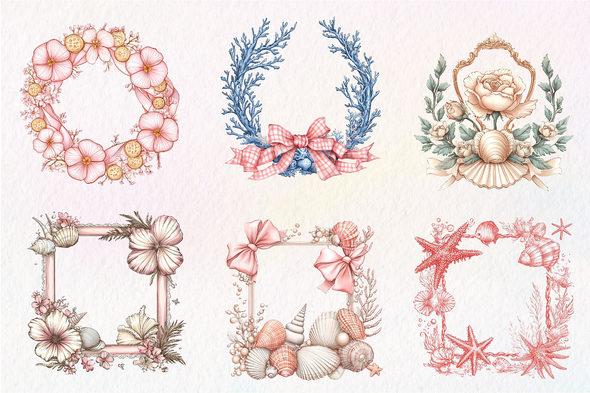 Coquette Coastal Summer Frame Bundle, an Illustration by CreationArt (Photo 5 of 5)