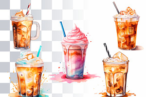 Ice Coffee Watercolor Clipart