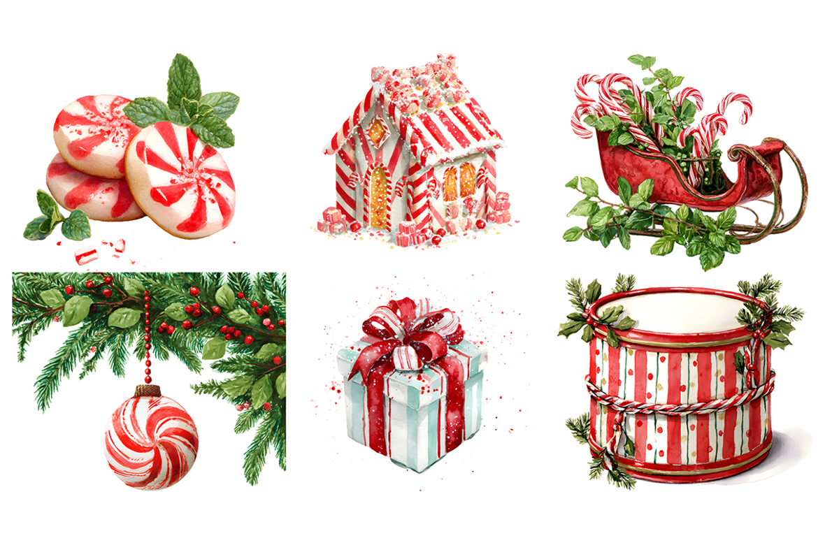 Watercolor Peppermint Clipart, a Decorative Illustration by stickermadness (Photo 3 of 4)