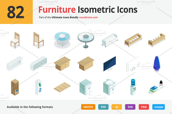 82 Furniture Isometric Icons