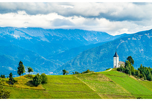 Saints primus and felician church in containing slovenia, landscape, and, an Architecture Photo by Leonid Andronov