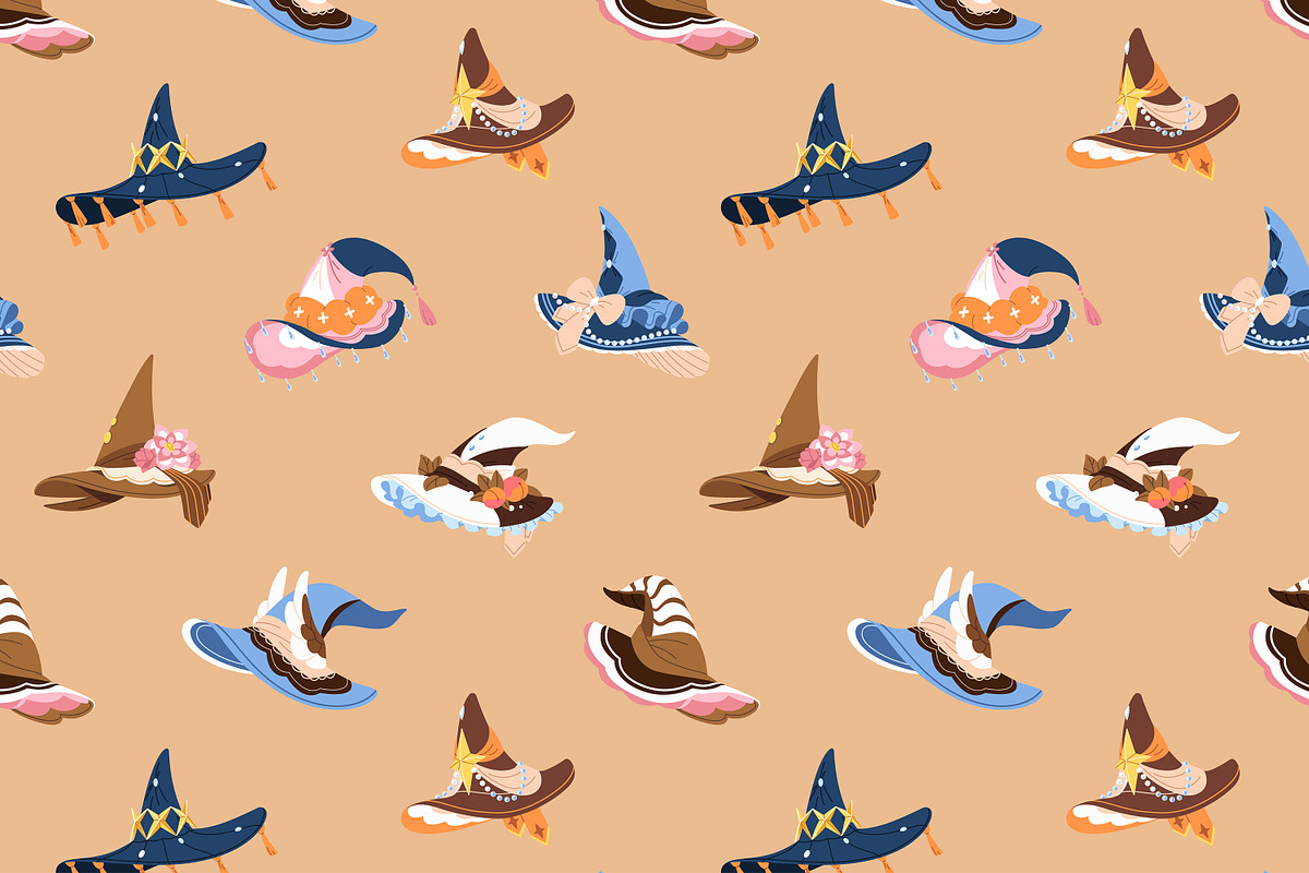 Witch, wizard hats set + patterns, an Object Illustration by PaperTrident (Photo 19 of 20)