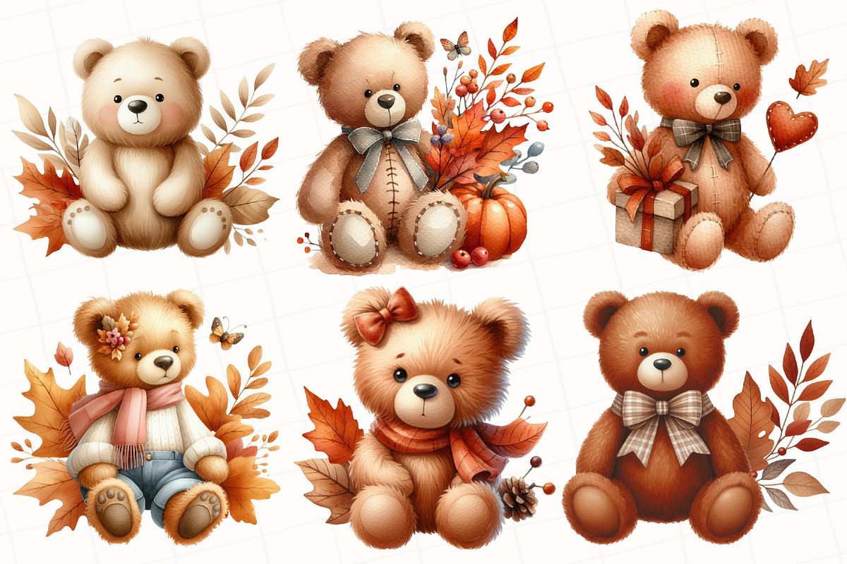 Autumn Teddy Bear Clipart, an Illustration by OK Design (Photo 4 of 5)