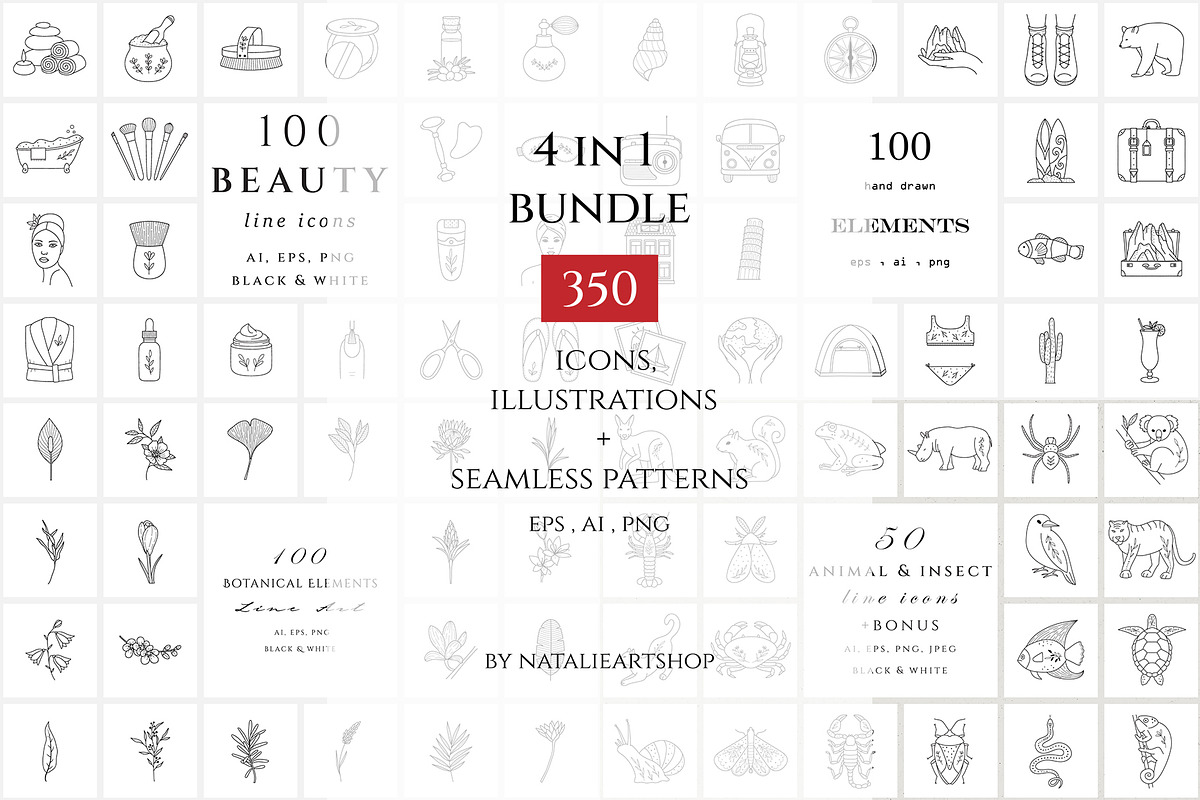 Icons & Illustrations Bundle, an Outline Icon by NatalieArtShop (Photo 1 of 28)