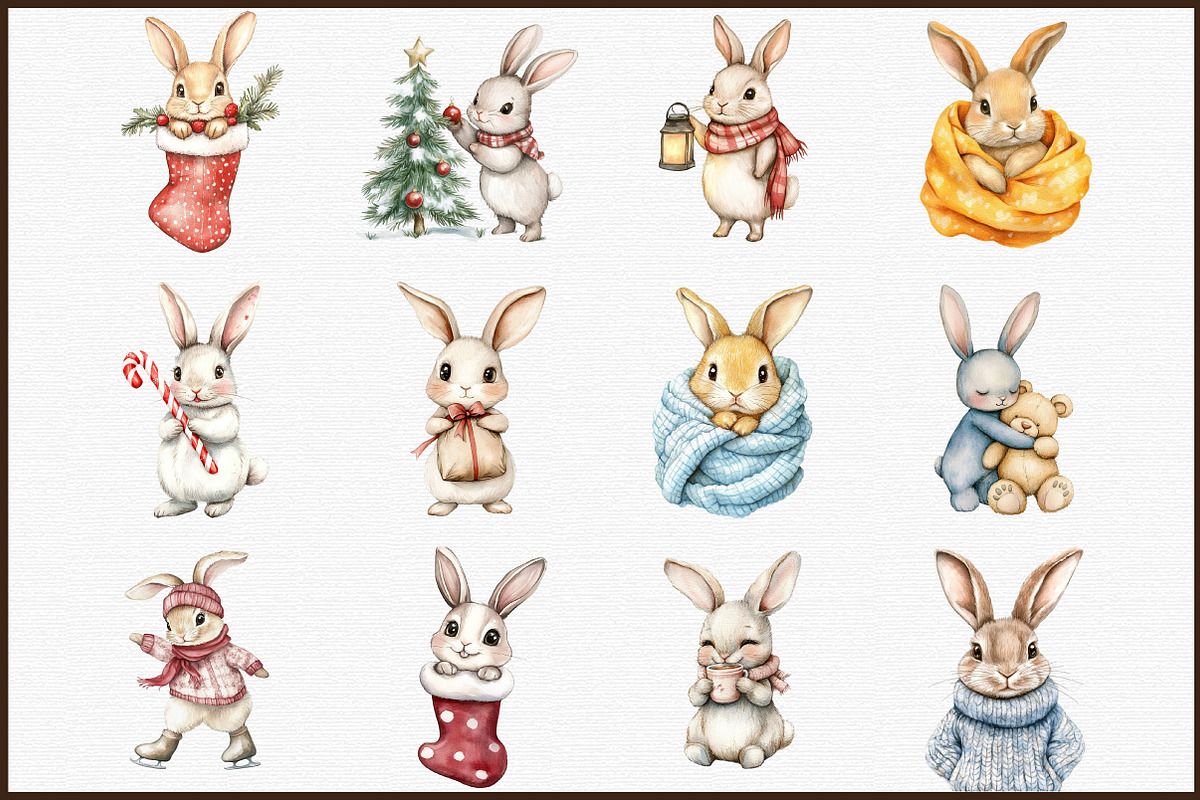 Cute Winter Bunnies Illustrations PN, an Illustration by Sublimation Artist (Photo 3 of 6)