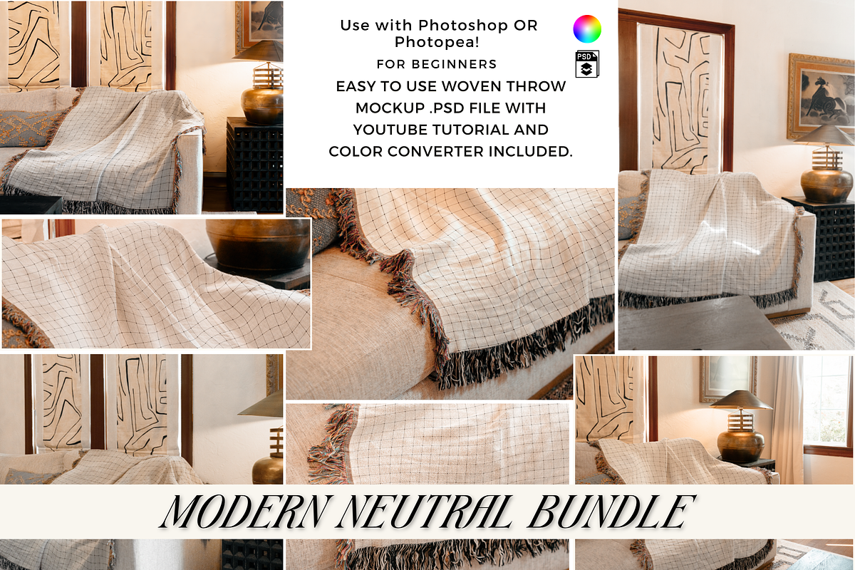 BEST SELLERS BUNDLE - Woven Blanket, a Household Mockup by VisualGrid (Photo 2 of 13)