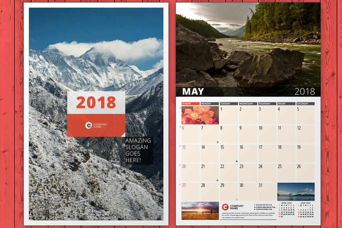 Wall Calendar 2018 (WC033-18), a Stationery Template by mikhailmorosin