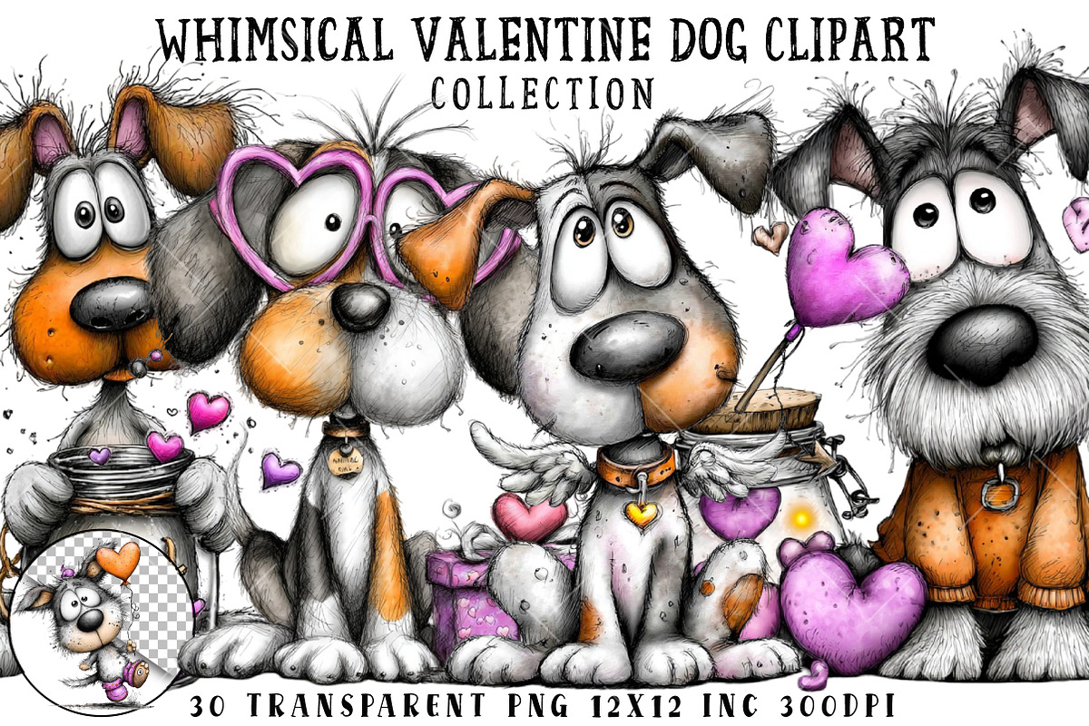 Whimsical Valentine Dog Clipart, an Illustration by OK Design (Photo 1 of 6)