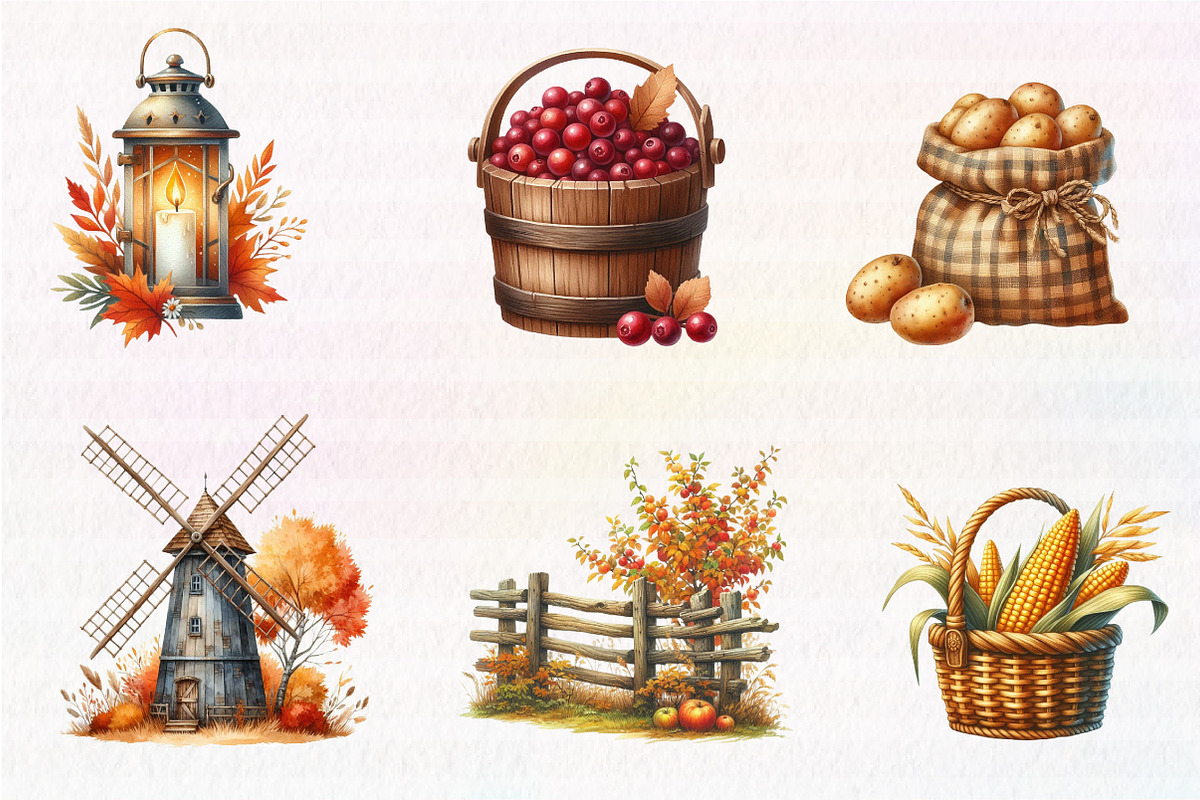Watercolor Autumn Farm Clipart, an Illustration by CreationArt (Photo 2 of 6)