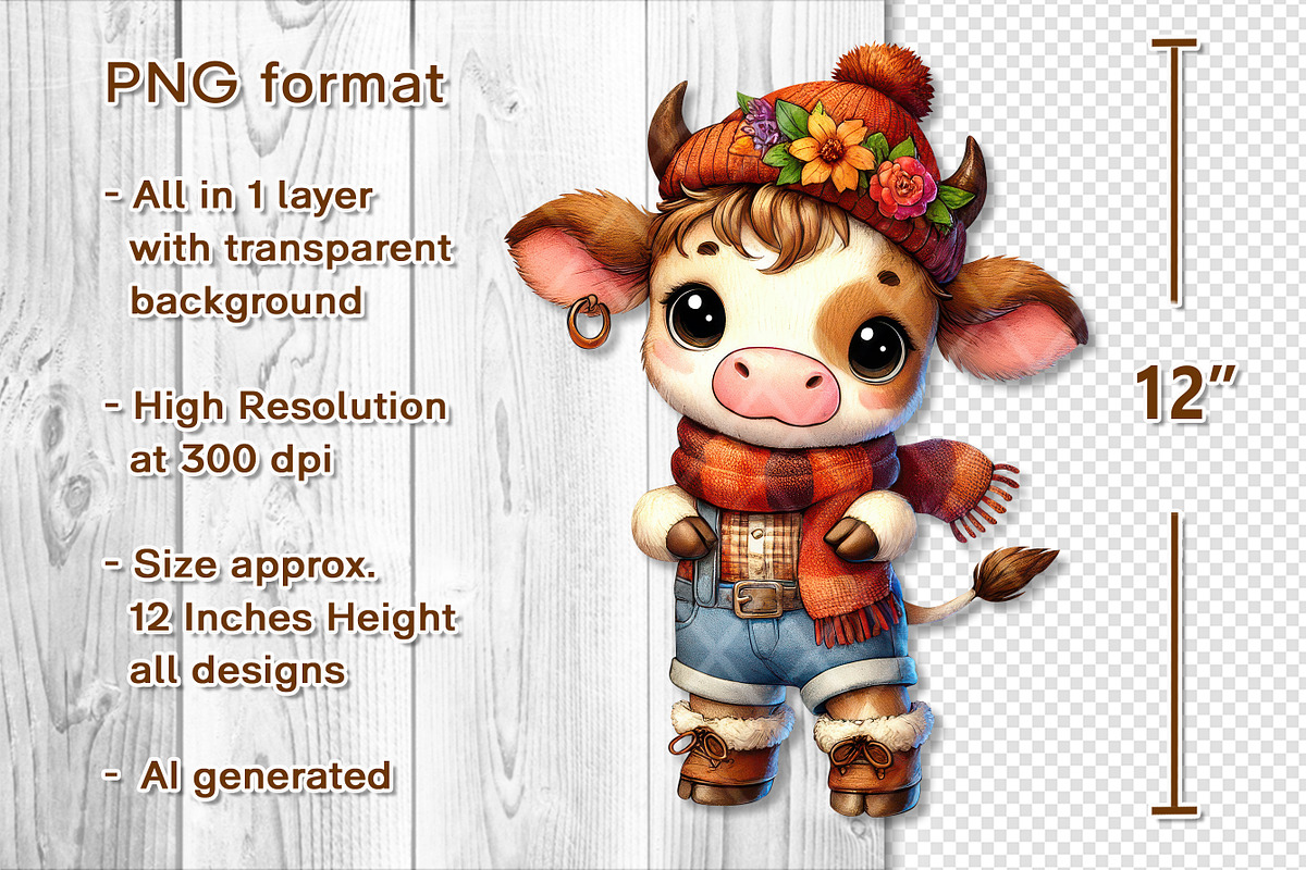 Cute Autumn Cow Clipart Sublimation, a Seasonal Illustration by V Design Creator (Photo 2 of 9)