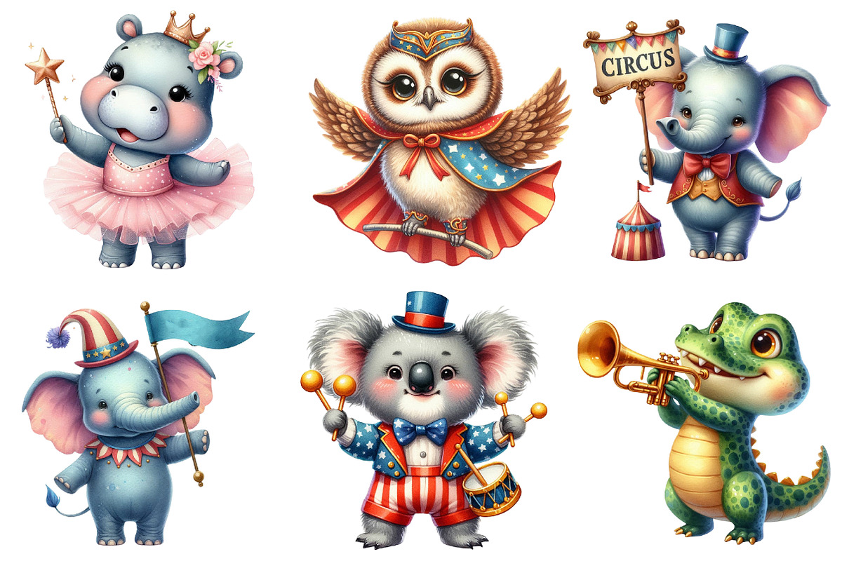 Watercolor Cute Baby Circus Animals, an Illustration by Watercolor design (Photo 4 of 4)