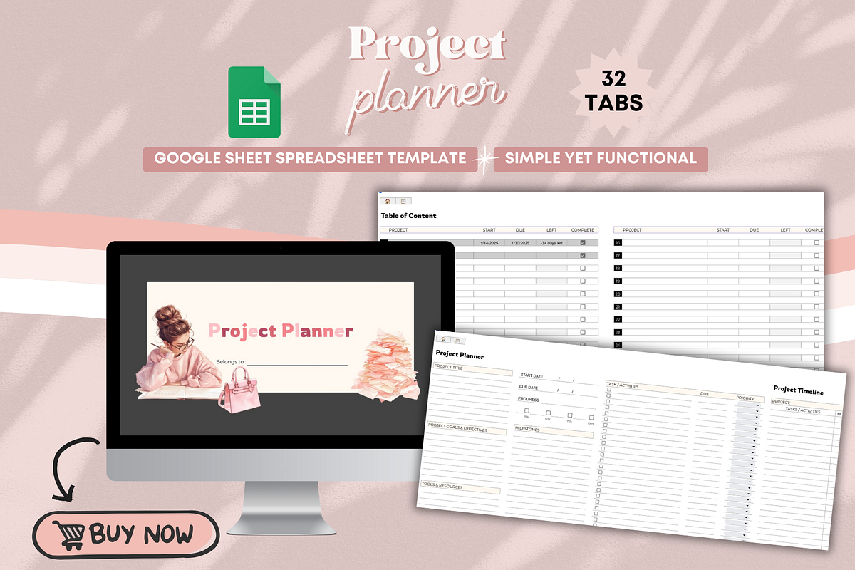 Spreadsheet Simple Project Planner, a Templates & Theme by bellaROSEworkshop (Photo 6 of 6)