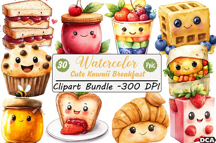 Cute Kawaii Breakfast Clipart, an Illustration by DreamCafeArt