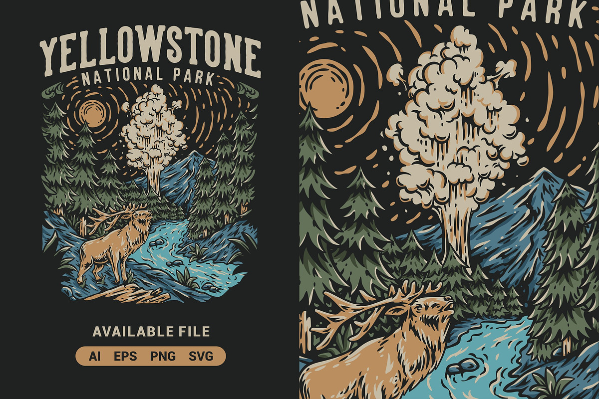 Yellowstone National Park Vector, an Illustration by ImoogiStudio
