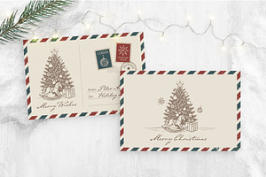 Christmas Vintage Airmail Postcard, a Card Template by BrandPacks