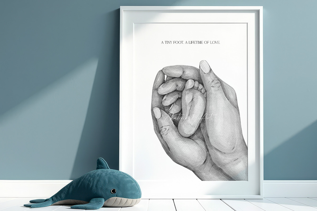 Baby Foot in Mother’s Hands Print, an Illustration by EkaterinaViArt (Photo 3 of 4)