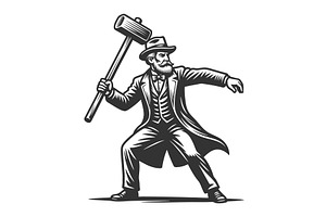 Man Wielding Large Wooden Mallet, a Person Illustration by AlexArt