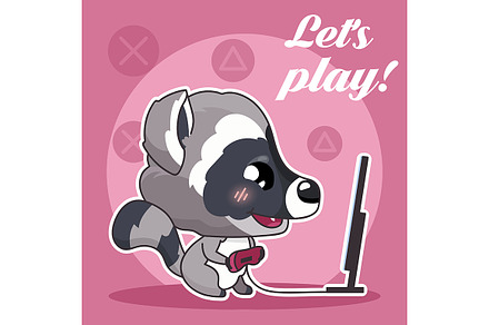 Cute raccoon kawaii character, a Poster Template by The img