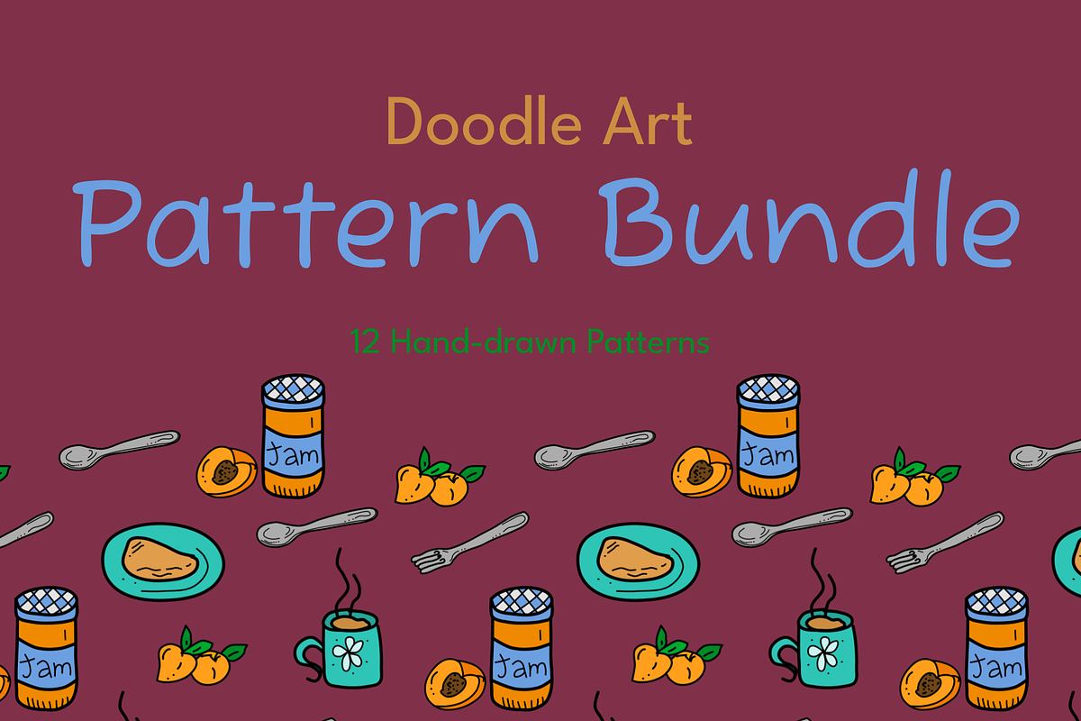 Doodle Art Pattern Bundle, a Food Illustration by AJ Doodles (Photo 1 of 13)