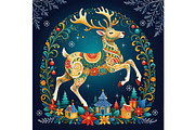Winter Reindeer Print, an Animal Illustration by Sharon Schwalbe (Thumbnail 1 of 3)