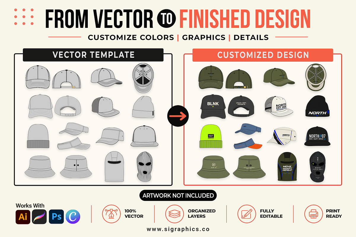 25+ Vector Headwear Mockups Bundle, a Hat Mockup by S.i. Graphics (Photo 2 of 4)
