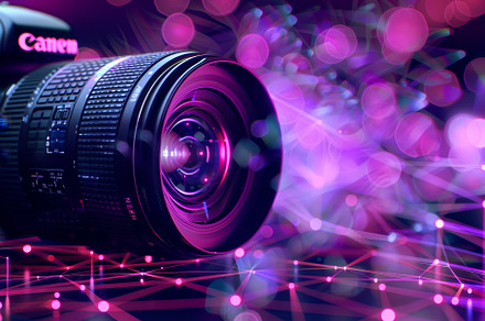 A close-up view of a camera lens fea, a Photo by Tanuart