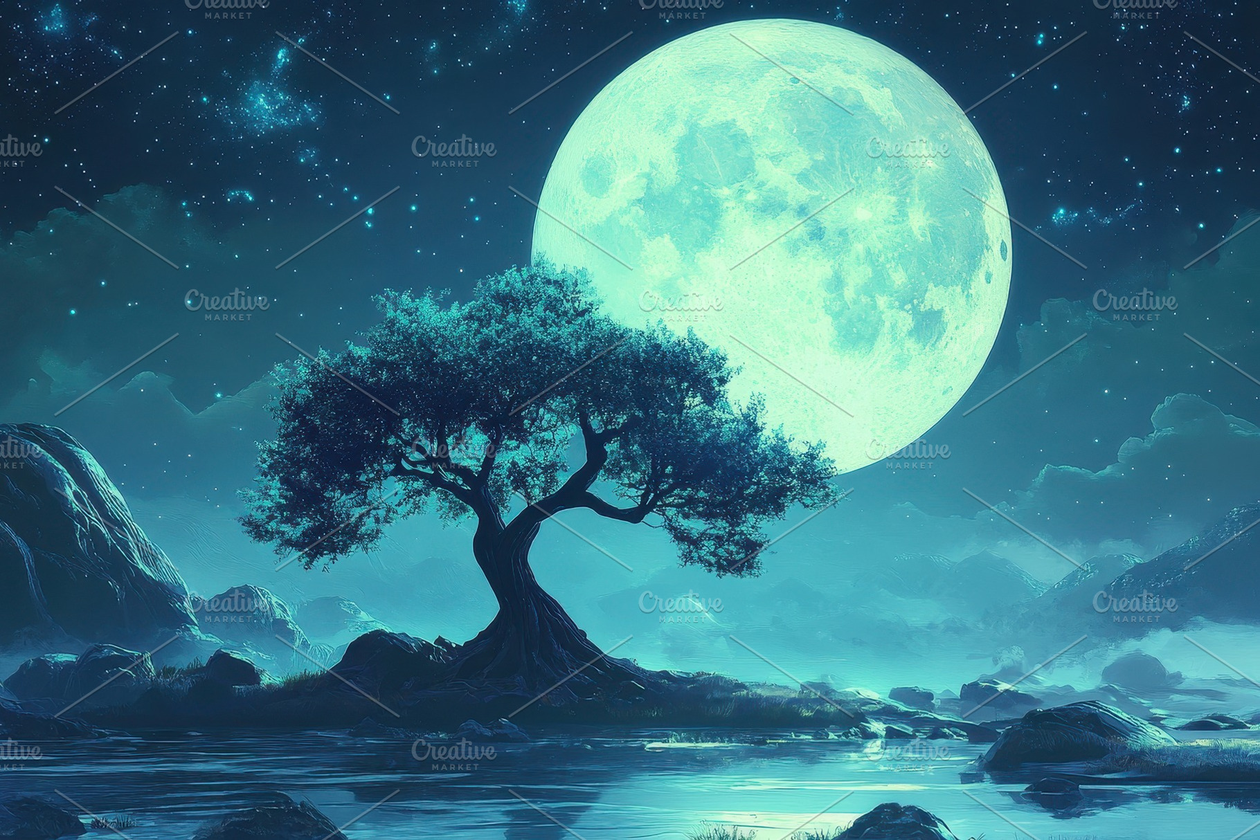 Enchanting moonlit landscape with a, a Photo by Iftikhar Alam