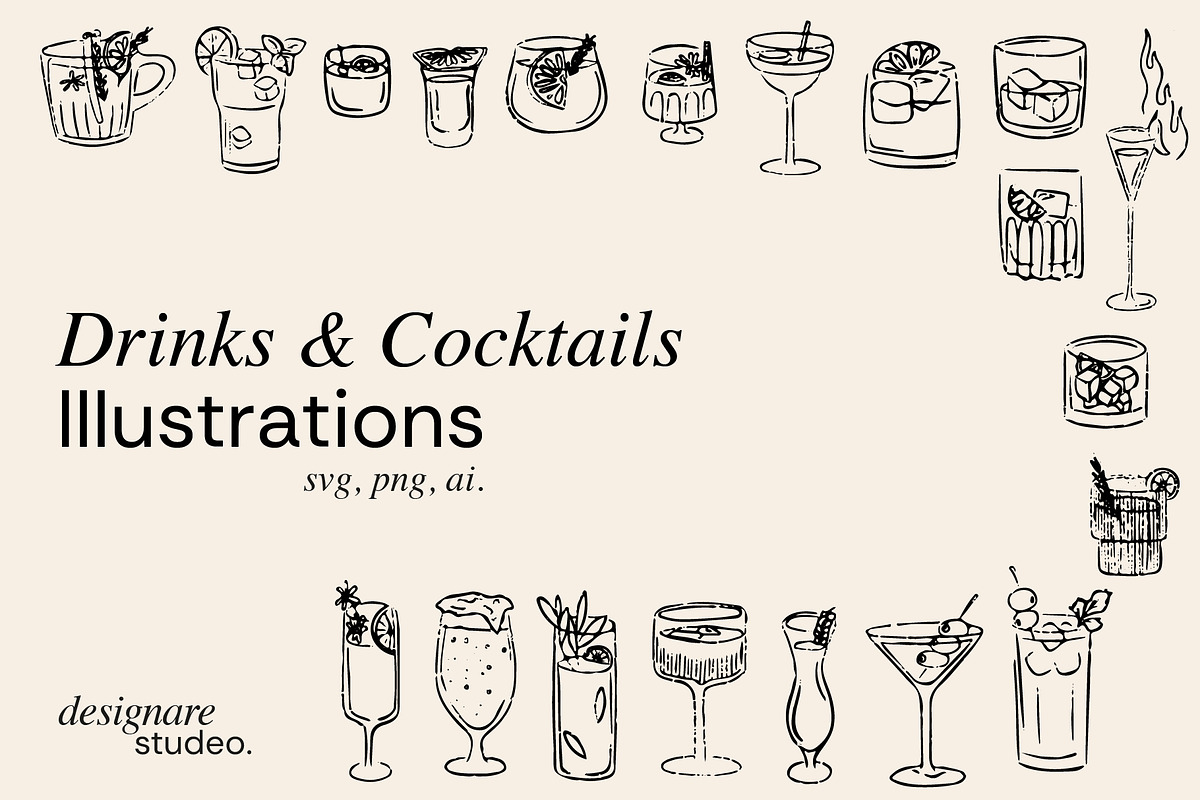 Drinks & Cocktails Illustrations, a Decorative Illustration by ginni illustrations (Photo 1 of 5)
