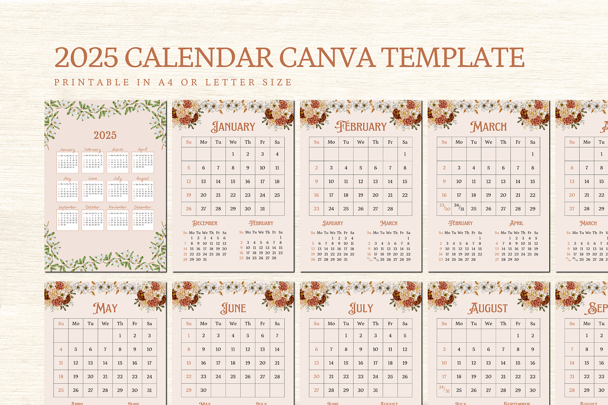 2025 CALENDAR CANVA TEMPLATE, a Stationery Template by The Little Lily ...