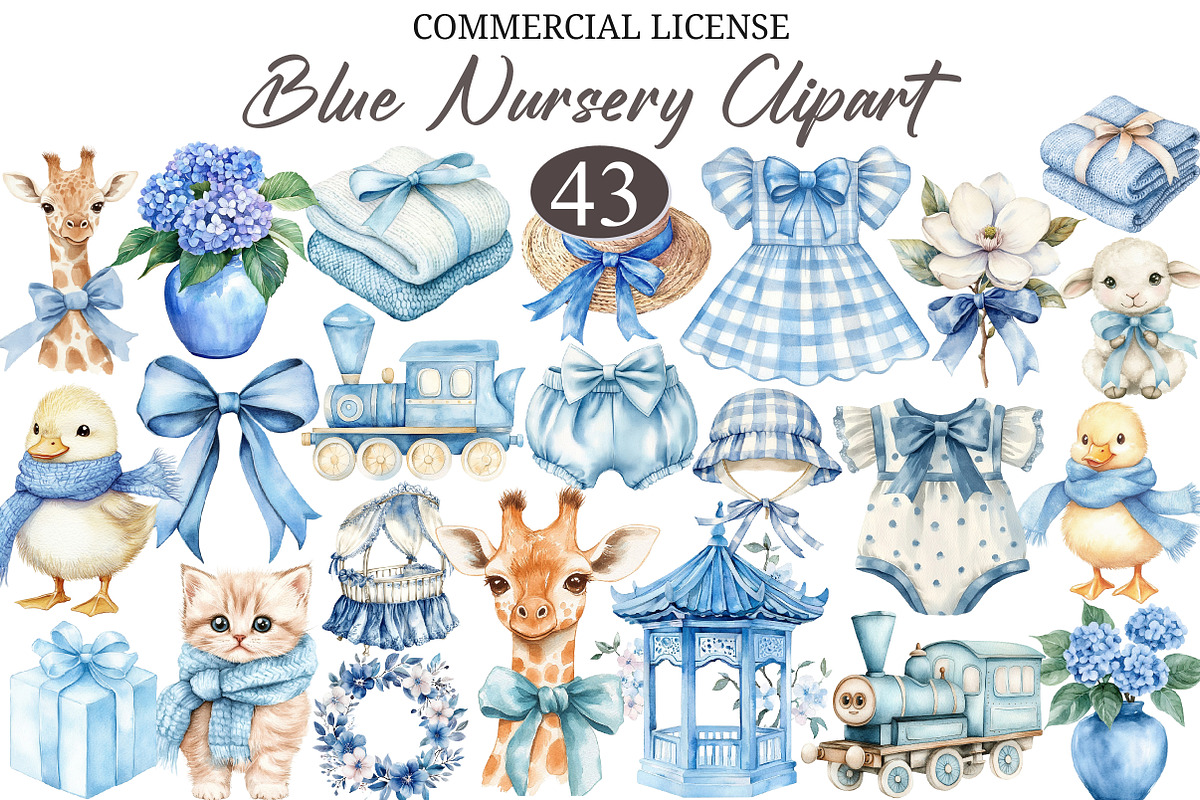 Watercolor Blue Nursery Clipart, a Seasonal Illustration by designcity5 (Photo 1 of 5)