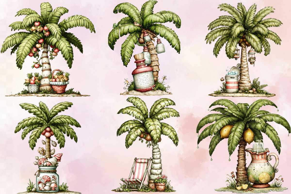 Whimsical Summer Palm Tree Clipart B, an Illustration by SVGArt (Photo 4 of 9)