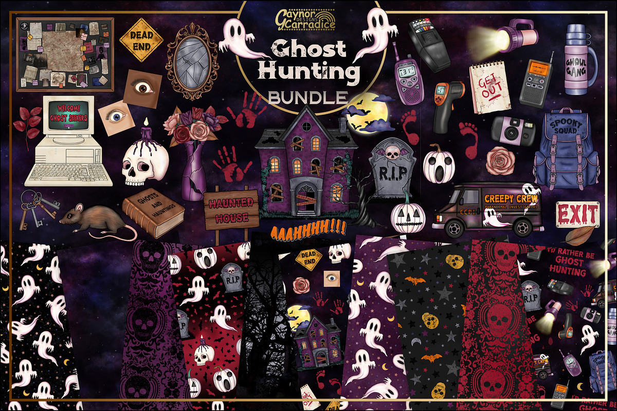 Ghost Hunting halloween bundle, an Illustration by Gaynor Carradice Designs (Photo 1 of 3)
