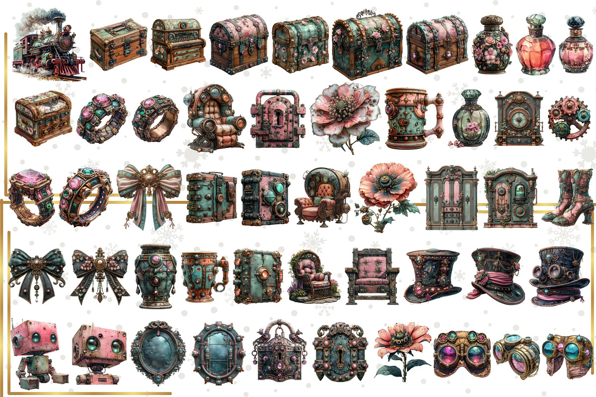 Shabby Chic Steampunk Clipart Bundle, an Illustration by NiiiNArt (Photo 2 of 6)