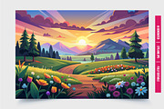 Colorful Sunset Over Rolling Hills, an Illustration by Tanuart (Thumbnail 3 of 3)