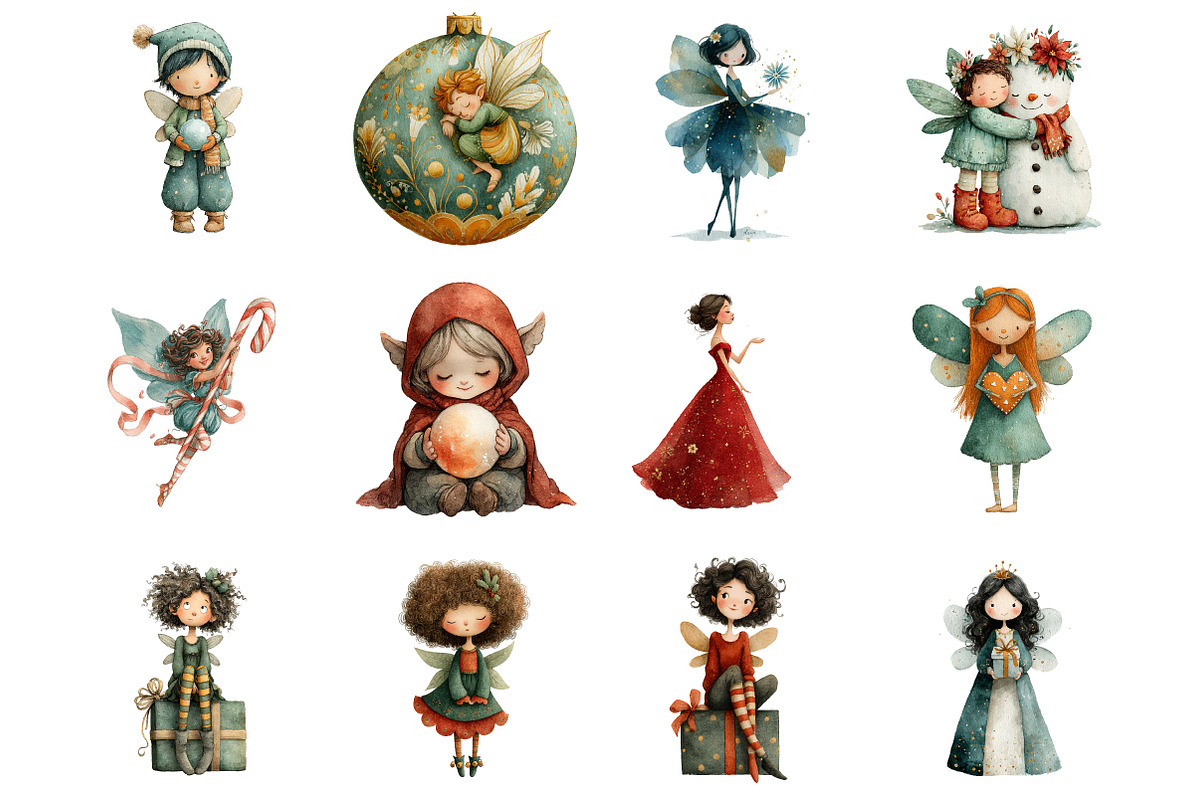 Whimsical Christmas Fairy Clipart, an Illustration by SinaCreation (Photo 2 of 7)