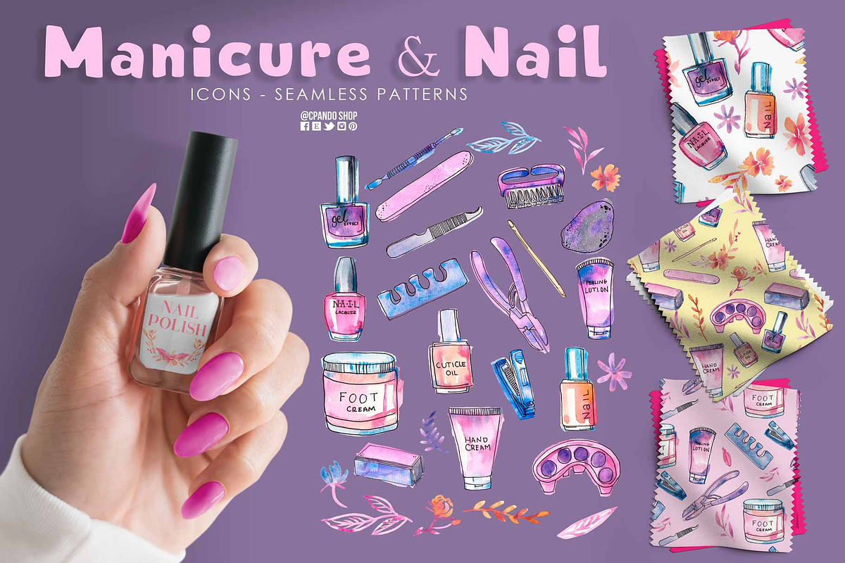 Manicure clip art, seamless pattern, a Work Illustration by CpandoShop (Photo 1 of 5)