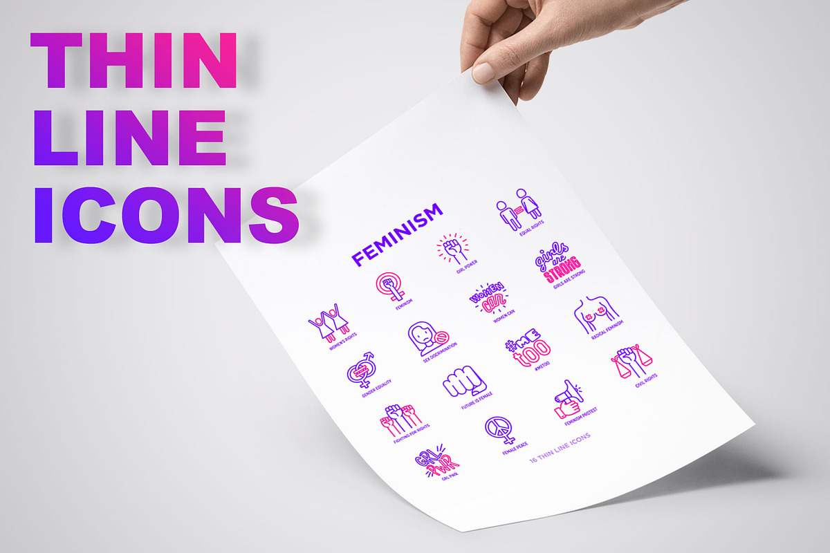 Feminism | 16 Thin Line Icons Set, an Outline Icon by Alex Blogoodf (Photo 3 of 11)