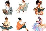 Beautiful Woman Reading Book Clipart, an Illustration by Designking (Thumbnail 3 of 5)
