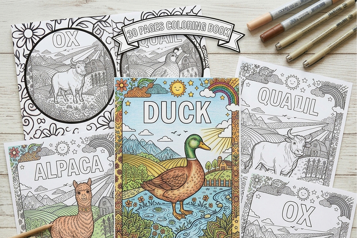 Farm Animal Coloring Book for Kids, an Education Illustration by Mohammad Sarfaraz (Photo 2 of 11)