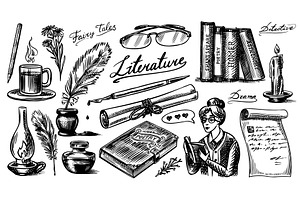 Literature Set. Ink And Pen