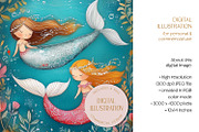 Playing Mermaids Illustration, a Decorative Illustration by The Dutch Lady Designs (Thumbnail 4 of 4)