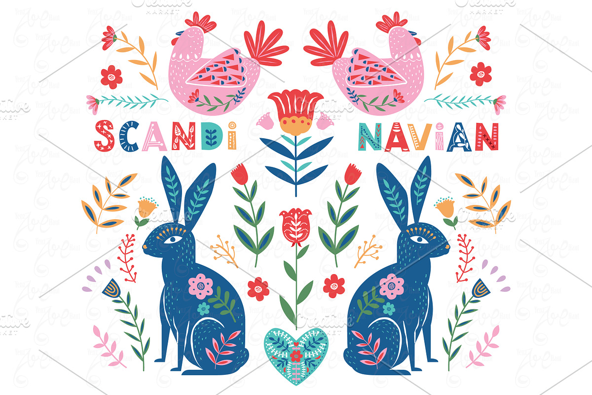Easter Folk Art Collections Set, an Animal Illustration by YenzArtHaut (Photo 2 of 2)