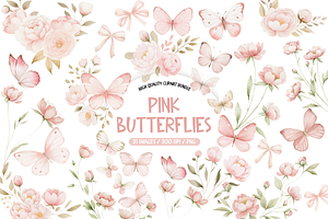 Watercolor Pink Butterfly Clipart, an Illustration by TatiMockup