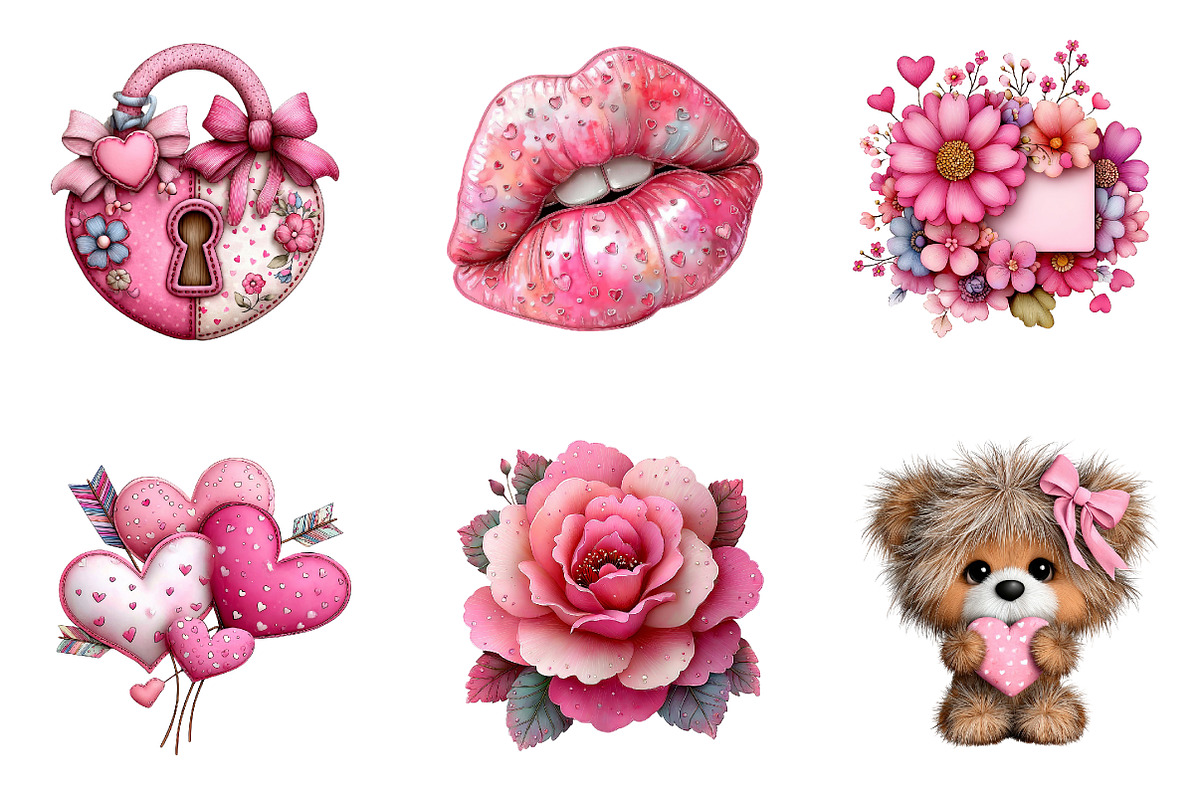 Watercolor Valentine's Day Clipart, an Illustration by CreationArt (Photo 3 of 6)
