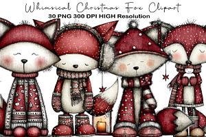 Whimsical Christmas Fox Clipart, an Animal Illustration by Black Bird Studio